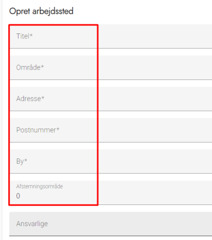Administration - arbejdsteder - opret felter