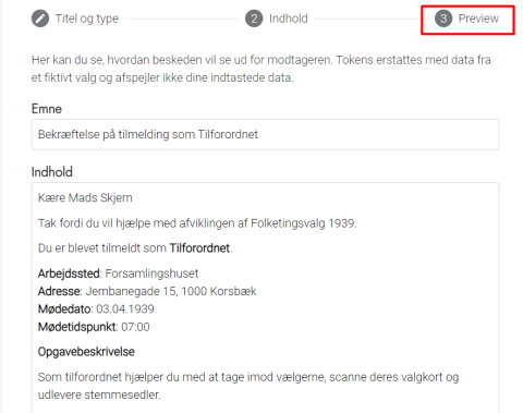 Kommunikation - opret beskedskabelon - preview