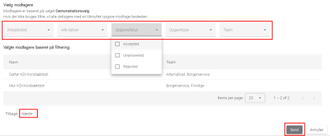 Kommunikation - send besked - vælg modtagere
