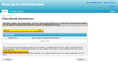 Screenshot af administrationssystem