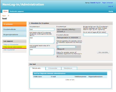 Screenshot af administrationssystem