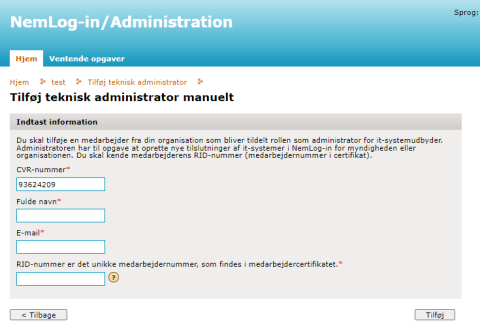 Screenshot af administrationssystem